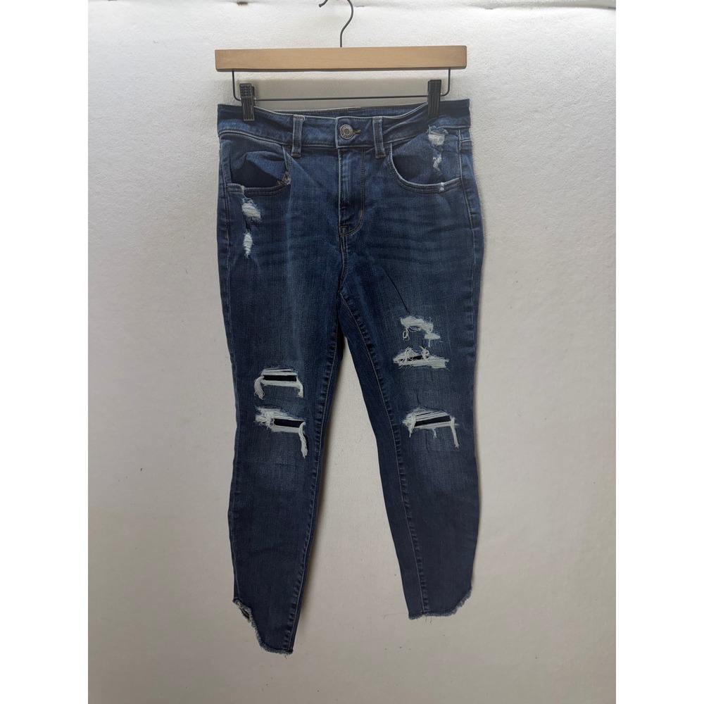 Maurices Skinny Jeans Womens S Short Blue Distressed High Rise Raw Hem 3590